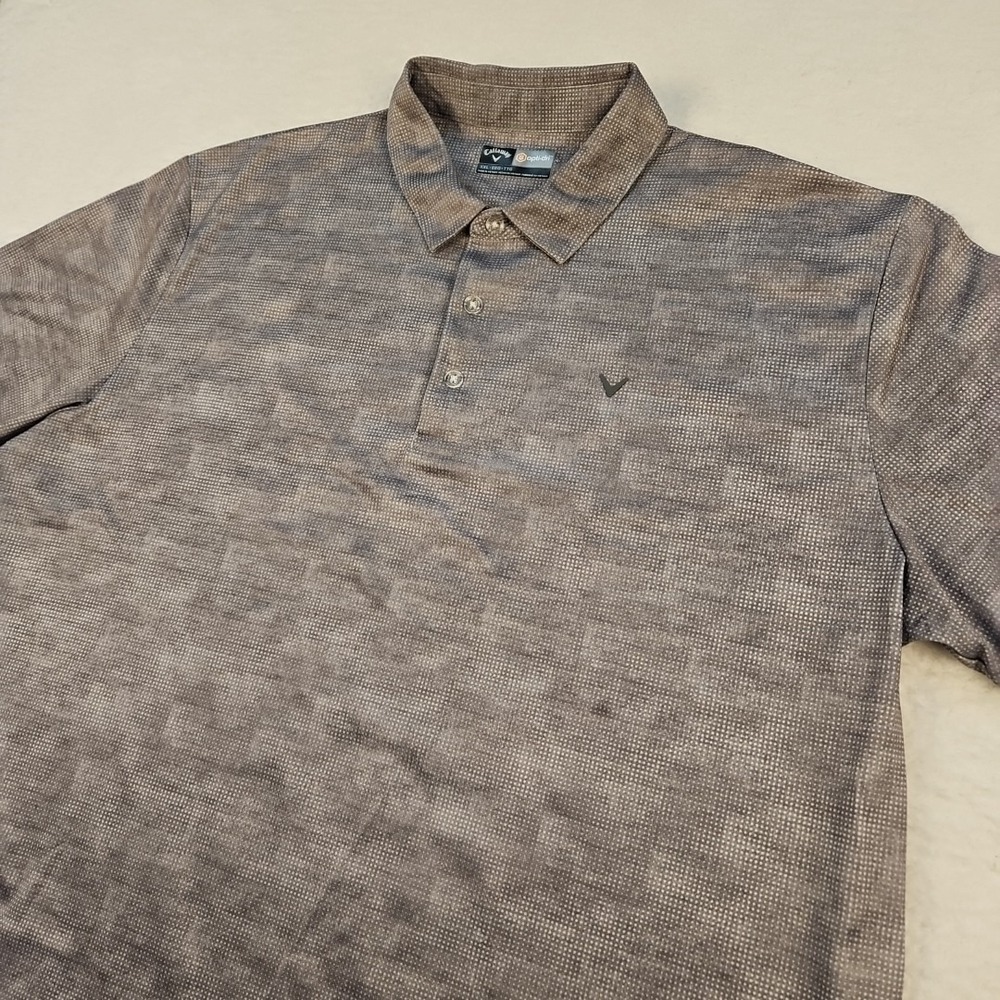 Callaway Mens XXL Golf Henley Collar Polo Shirt Camo Gray Infinity Opti-Dri